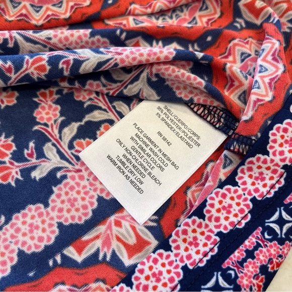 NEW London Times | Floral Geo Print Midi Sleeveless Shift Dress | Blue/Red | 10 - Picture 8 of 11